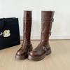 Британский стиль толстый каблук, но до колена рыцарские сапоги женские 2025 осень новые ретро универсальные тонкие милые крутые сапоги с пряжкой