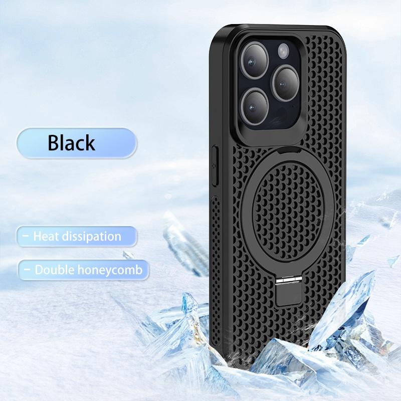 Magnetic Heat Dissipation Breathable Mesh Stand Back Case for iPhone 16 15 13 12 11 Pro Max Pro16 Plus Wireless Charging Cover