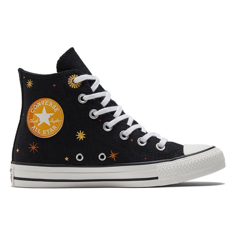 Converse Chuck Taylor All Star Galaxy Pattern модные удобные нескользящие прочные высокие парусиновые туфли женские кроссовки черные желтые A02885C