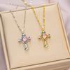Vintage Colored Zircon Cross Pendant Necklace