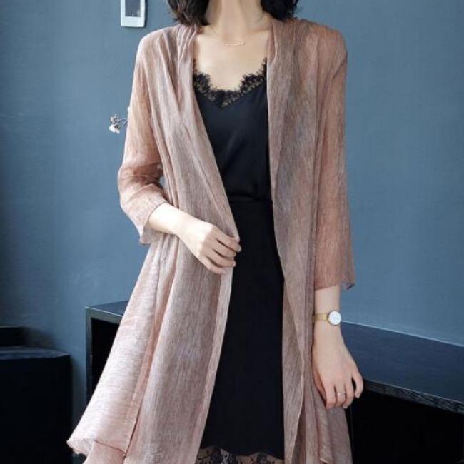 Sunscreen Clothes for Women Summer Lace Mid-length Seven Quarter Sleeves Chiffon Shirts Women's Thin Jackets Cardigans Trendy