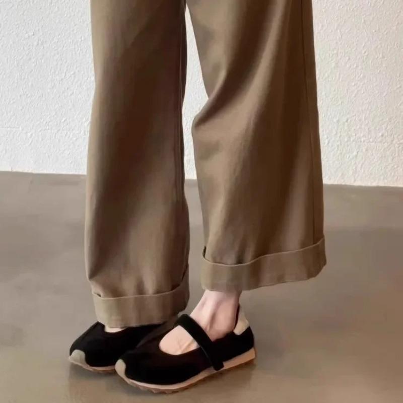 Кожаная версия 2025 Новый стиль Малая партия Deqin Agan Балетки на волшебной липучке Спортивные туфли Мэри Джейн на толстой подошве для женщин