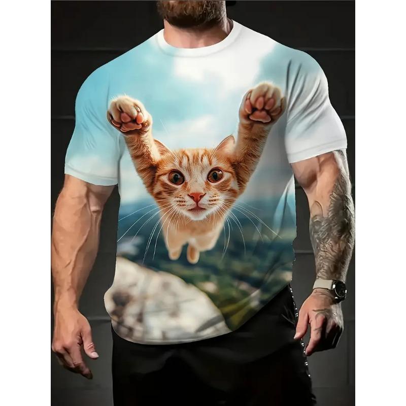 Men's Casual Tops 3D Cool Cat Print T-Shirt O Neck Short Sleeve Pullover Streetwear Sportshirt Outdoor Tee Oversized Clothing