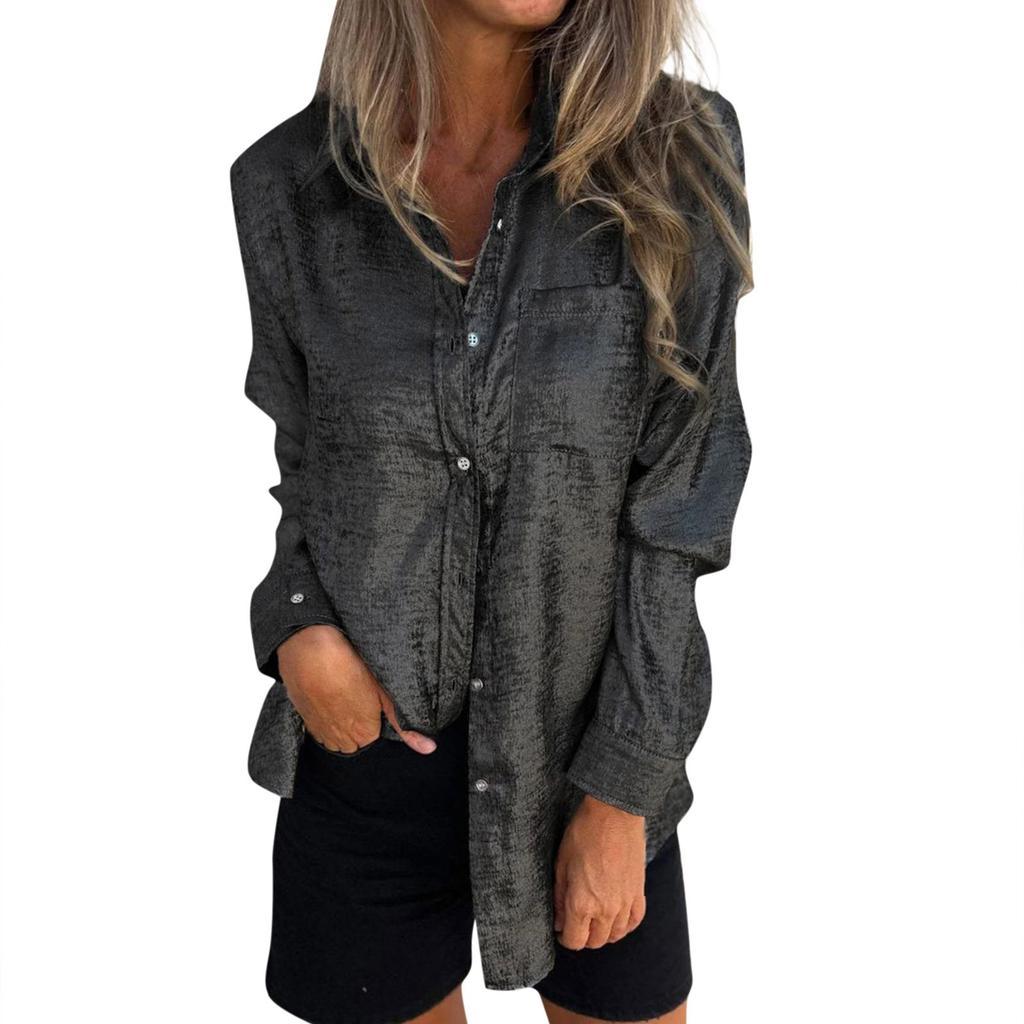 Женская модная однотонная повседневная рубашка с бархатным воротником и длинными рукавами