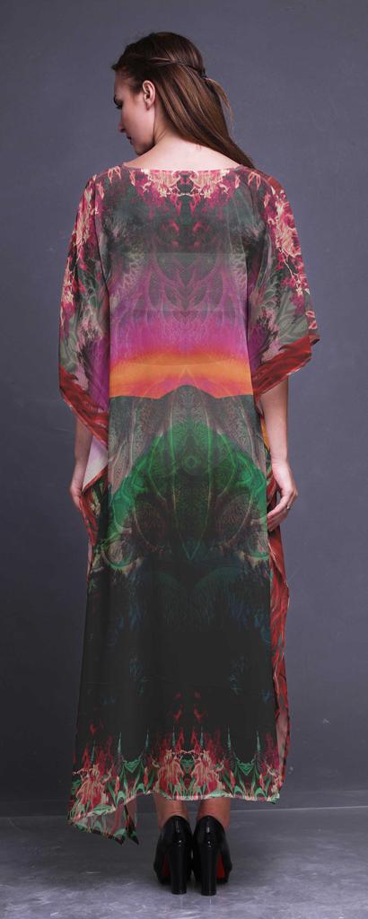 Phagun Artistic Waves Abstract Womens Long Beach Kaftan Beachwear Bikini Coverup Maxi