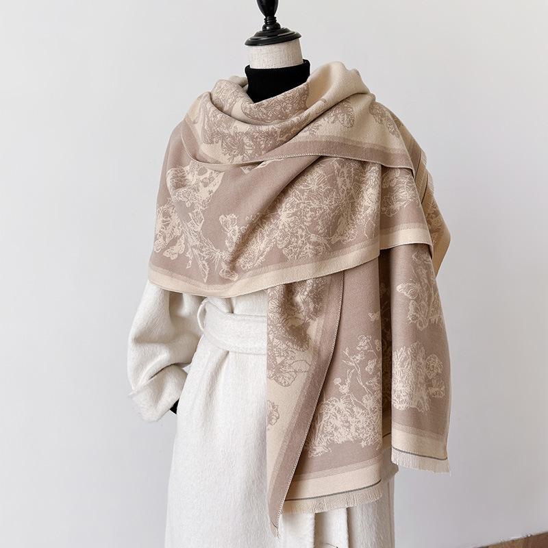 Butterfly Insect Print Style Fashionable And Elegant Women'S Imitation Cashmere Warm Scarf Large Shawl