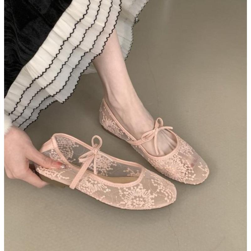 Мода 2025 Весна Кружево Женские Туфли Мэри Джейн Модные Слипоны Комфорт Уличный Стиль Мягкая Подошва Женские Платья Балетки