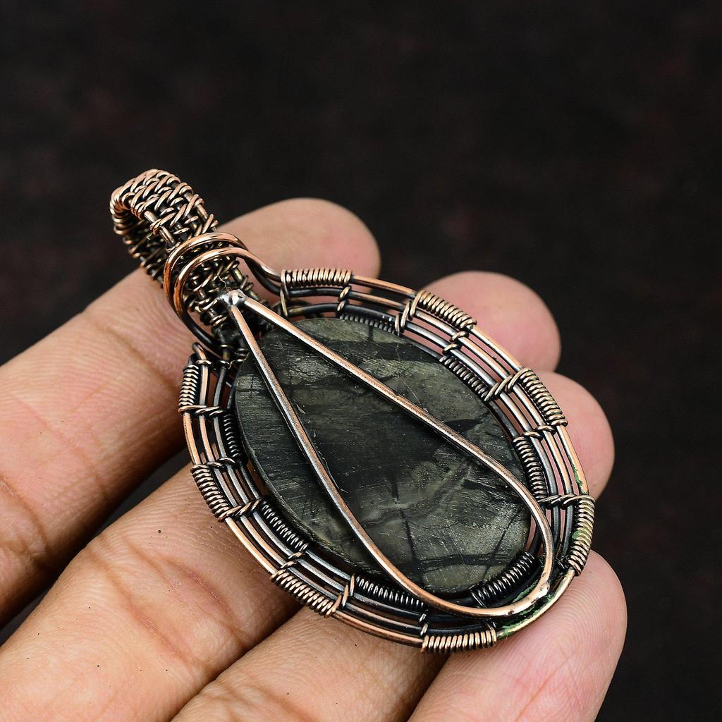 Кулон из пикассо-яшмы с медью, драгоценный камень, медные украшения, кулон, обернутый медной проволокой, украшения из пикассо-яшмы, ручная работа, женский кулон, подарок для мамы