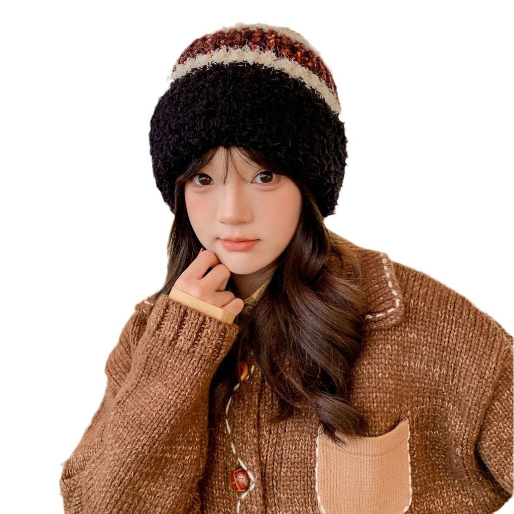 Осенне-зимняя женская милая шапка плюшевая новая вязаная шапка универсальная термозащитная шапка для ушей утолщенная модная студенческая шапка