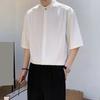 Мужская летняя рубашка с воротником-стойкой из ледяного шелка, сплошной цвет, плиссированный свободный крой, кардиган с половиной рукавов, средней длины, повседневный деловой зрелый мужской офисный топ