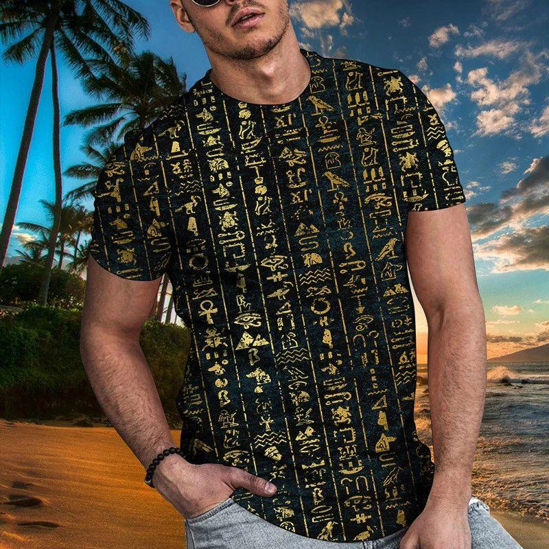 Summer Men Simple Daily Casual Loose T-Shirt Fashion 3d Printed Personality Street Large Size O Collar Short-Sleeved Clothing