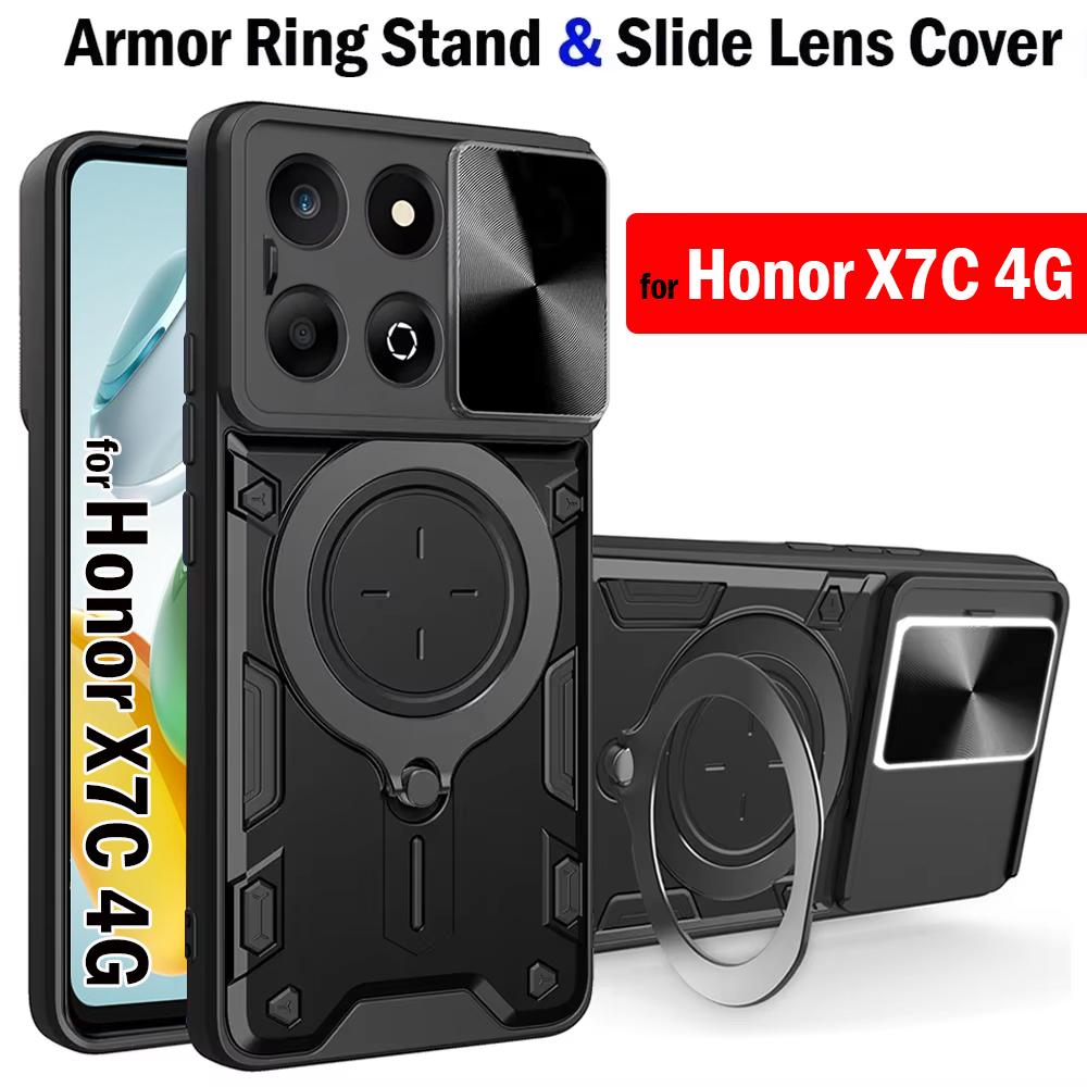 Держатель брони Funda для чехла Honor X7C Чехол Слайд Камера Объектив Магнитное кольцо Подставка Крышка для Honor X7C 4G Ударопрочная Capa