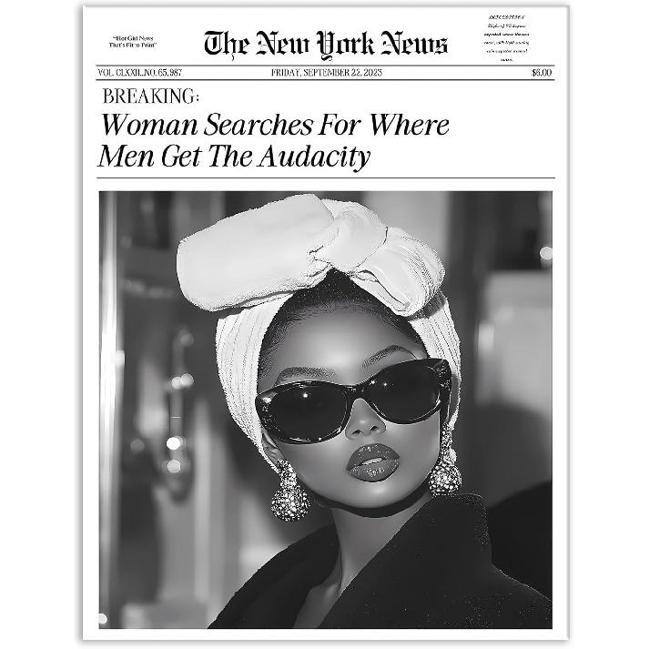 Jatinoo Framed Wall Art 11.5x15 inch, Aesthetic Posters for Wall Bedroom Decor - Fashion Vogue Newspaper Print, Black and White Framed Canvas Art for