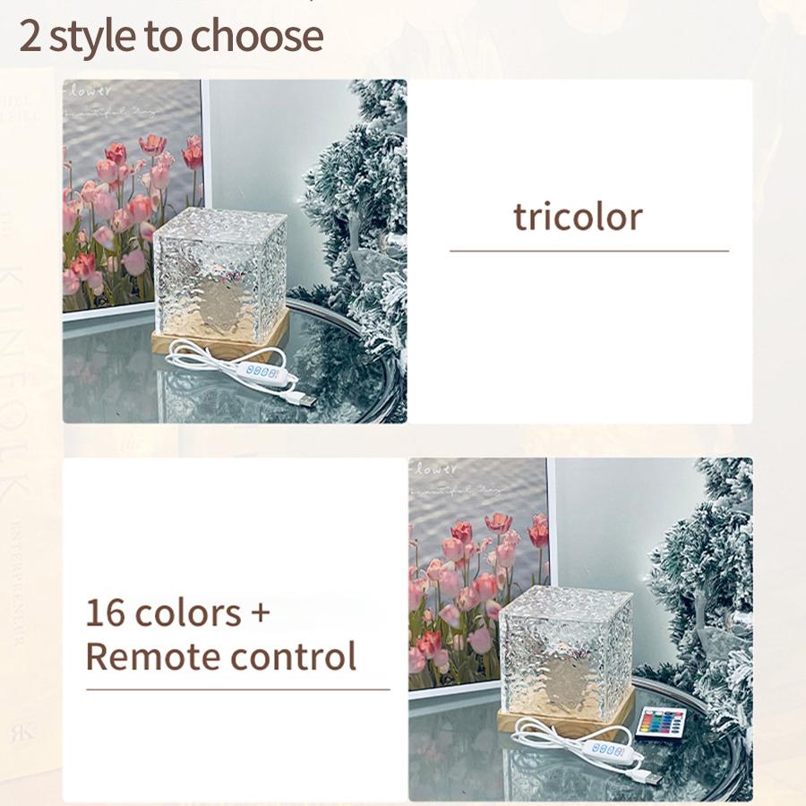 Dynamic Rotating Water Ripple Projector Night Light 16 Colors Flame Crystal Lamp Dimmable Table Lamp for Living Room Study Room