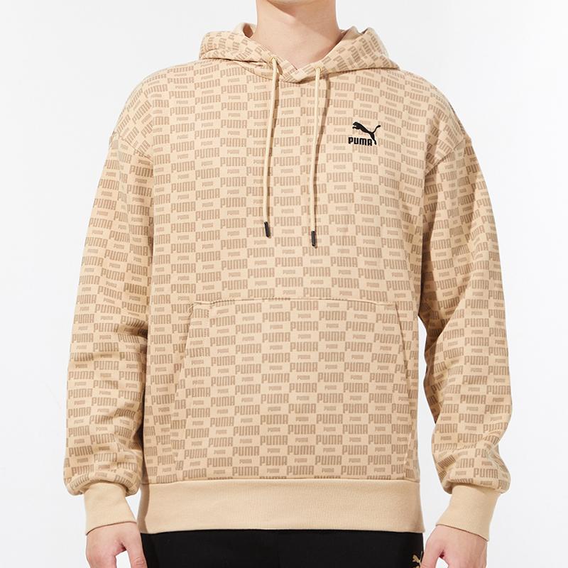 Puma Свитшоты Luxe Aop Мужские Хаки С Капюшоном Умеренный Обычный 534409-20