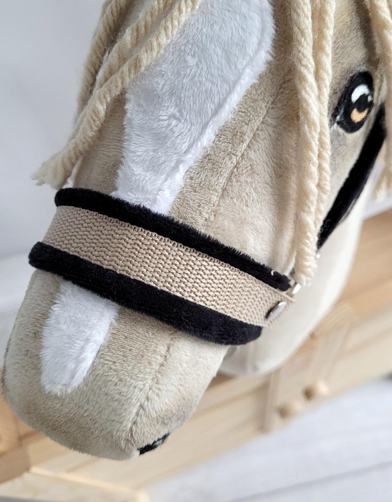 Hobby Horse Set: A3 Halter with Black Fur + Rope Lead - Black and Beige