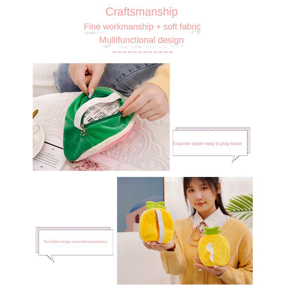 Cute Fruit Tissue Box Home Decoration Accessories Lifelike Watermelon Pineapple Avocado Plush Toy Soft Stuffed Fruit Doll