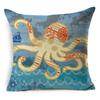 Exquisite 18" Blue Sea Animal Cotton Linen Cushion Cover For Stylish Living Spaces