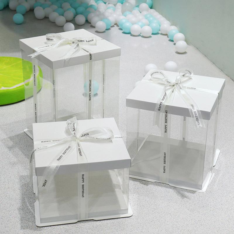 Подарочная коробка с лентой Прозрачная подарочная коробка для торта Упаковочные материалы для торта на день рождения Прозрачная пластиковая коробка для конфет Подарок на День матери