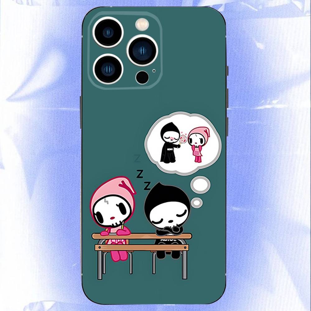 Япония T-Tokidokis МИЛЫЙ Чехол для телефона Силиконовый Мягкий Для IPhone 16,17,15,11,13,12,14,Mini,Pro,Max,Plus,Air,E Черный