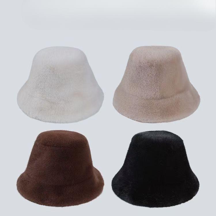 Меховая интегрированная однотонная шапка женская универсальная теплая и флисовая маленькая теплая шапка-ведро из меха норки