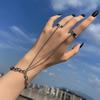 Punk Wrist Bracelet Gothic Chain Link Ring Ins Open Rings Set  Women