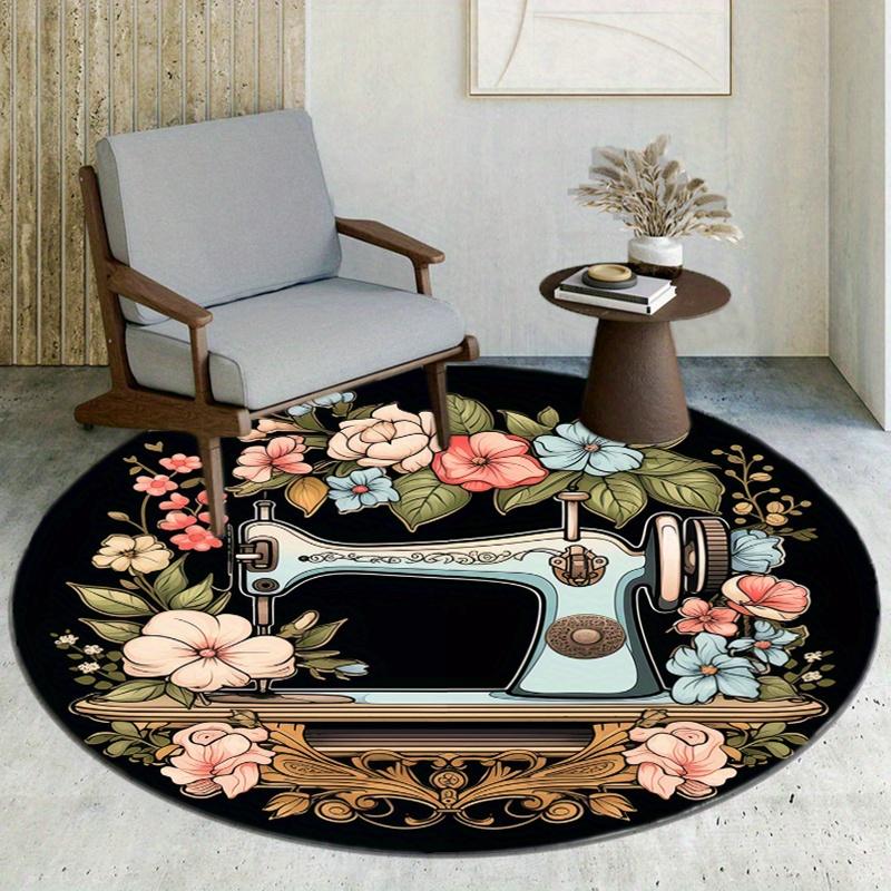 1 Piece Rose And Sewing Machine Round Rug Suitable For Living Room Bedroom And Kitchen Home Decoration Room Decoration Gift For Friends And Family