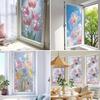 Flowers Window Privacy Film Stained Glass Tulip Butterfly Window Cling Static Glass Sticker for Home Kitchen Office
