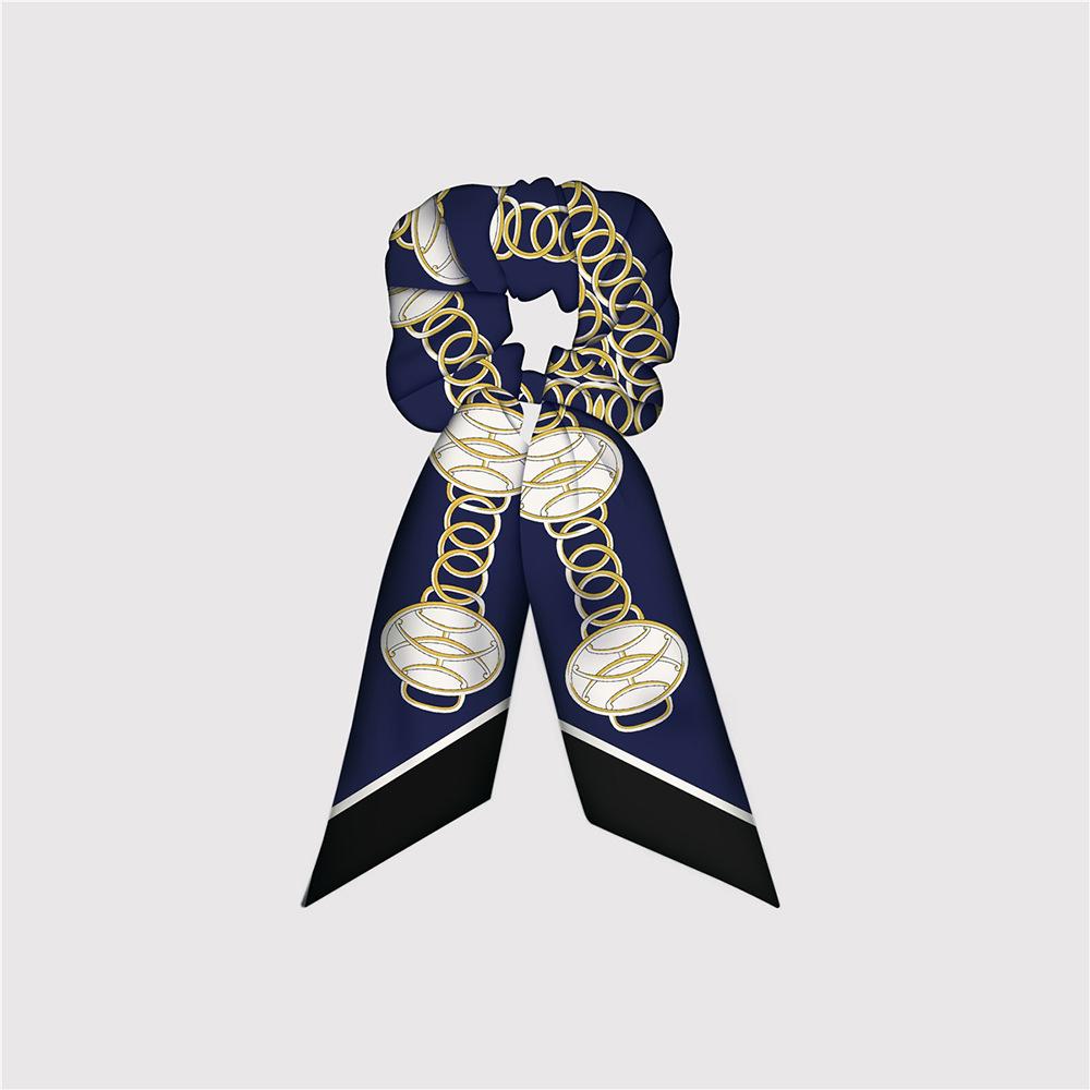 Большие резинки для волос из натурального шелка, резинки, завязки для волос, с принтом цепочки, эластичные резинки для волос, для хвостика, женские, элегантные, аксессуар для волос в виде шарфа