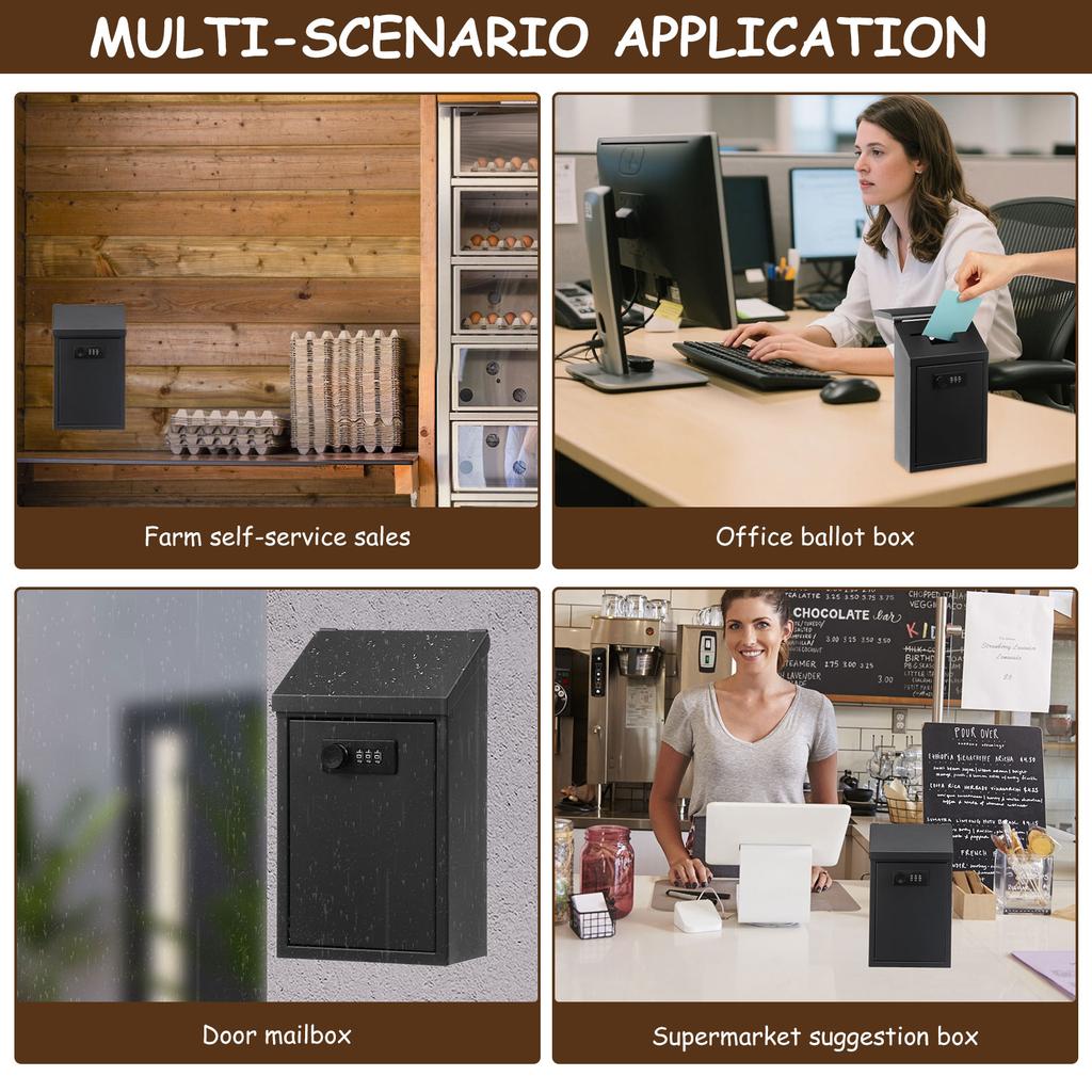 Metal Donation Box Locking Suggestion Box Wall Mounted Mailbox Charity Collection Box Cash Home Office Outdoor Secure Drop Box