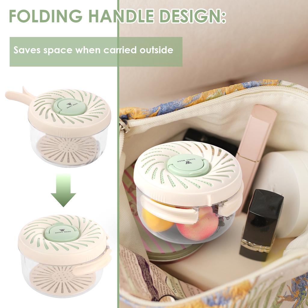 2pcs Foldable Fruit Drainage Baskets with Lids Plastic Fruit Cleaning Bowls Portable 2-in-1 Vegetable Storage Filter Containers