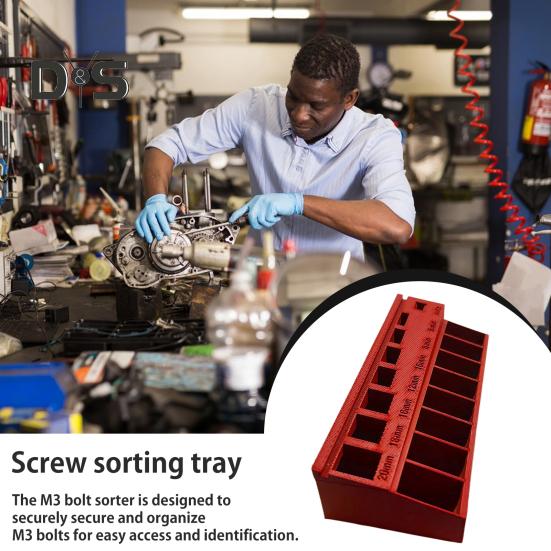 Лоток для сортировки болтов M3 с 7 измерительными прорезями. Коробка для сортировки длины прецизионных винтов M3. Органайзер для мелких деталей и крепежных деталей.