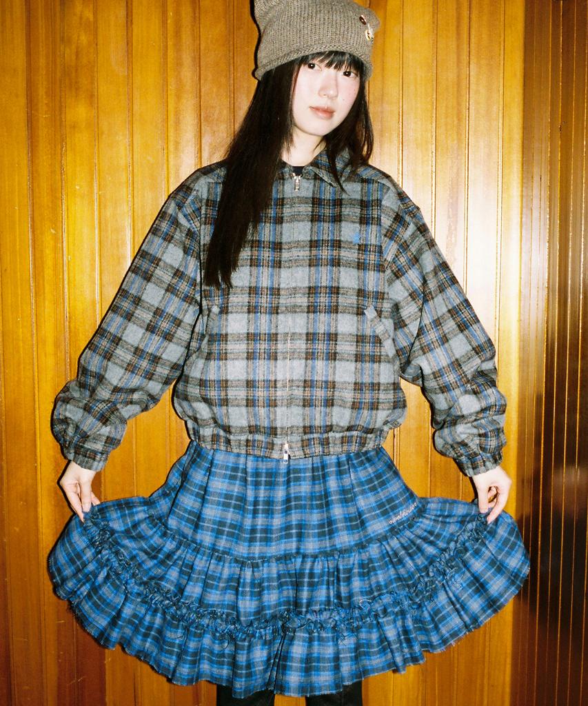 Web House Check Bubble Ruffle Skirt - Blue
