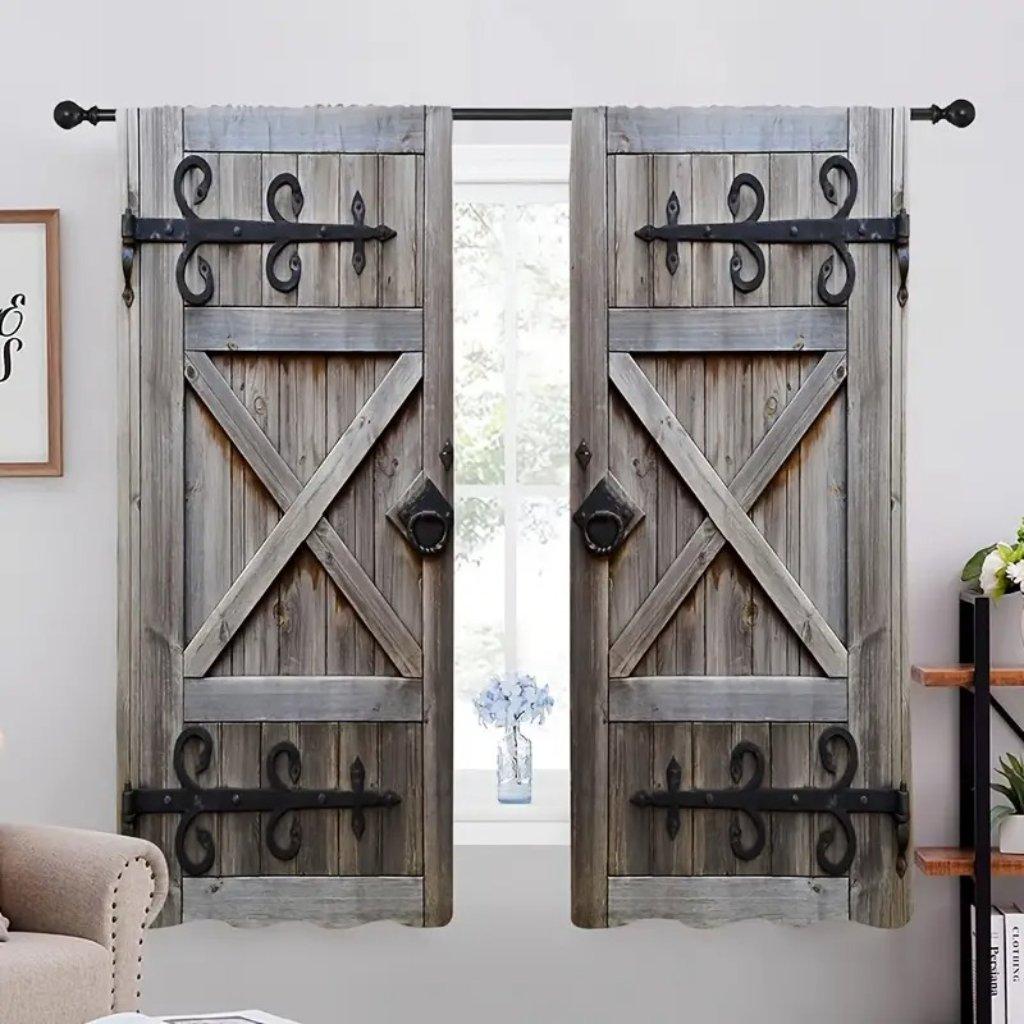 2 панели/комплект ретро деревянные двери узор шторы разные размеры окна полиэстер спальня гостиная стиль домашнее украшение
