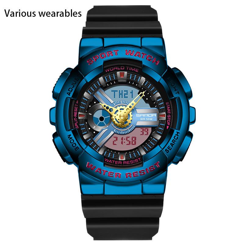 С функцией подсветки руки Творческая личность Мужские Двойной Дисплей Синхронный Механизм Электронные Часы