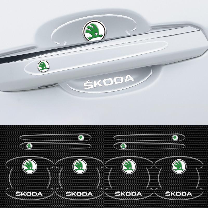 HLLQ9 8Pcs Car Door Bowl Handle Anti-scratch Stickers Protective Films For Skoda Octavia 2 Superb Kodiaq Rapid Karoq Fabia Kamiq Enyaq
