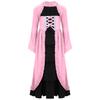 Girls Medieval Renaissance Long Dress Color Contrast Bell Sleeve Layered Ruffles Costume
