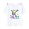 Футболка с принтом Unicorn Rainbow Initial AZ для детей, летняя футболка для мальчиков и девочек, топы с коротким рукавом, милая одежда для малышей, футболка