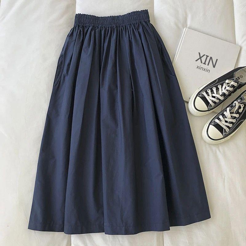 2026 Summer High Waist Khaki A-line Cotton Skirt for Women - Korean Style