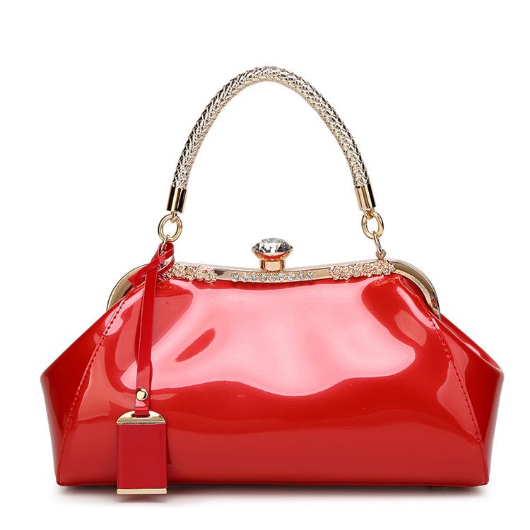 Fashionable Patent Leather Glossy Women's Bag, Red Grand Handbag, Women's One Shoulder Diagonal Cross Bag