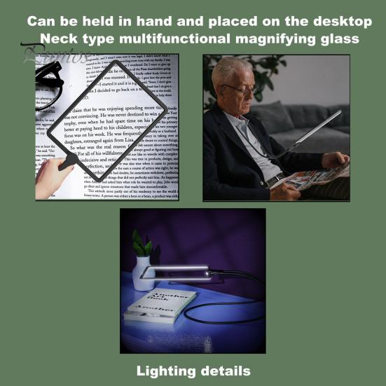 Rechargeable Hands Free Magnifying Glass with Light Flexible Gooseneck Design Large Viewing Area Reading Magnifier for Elderly