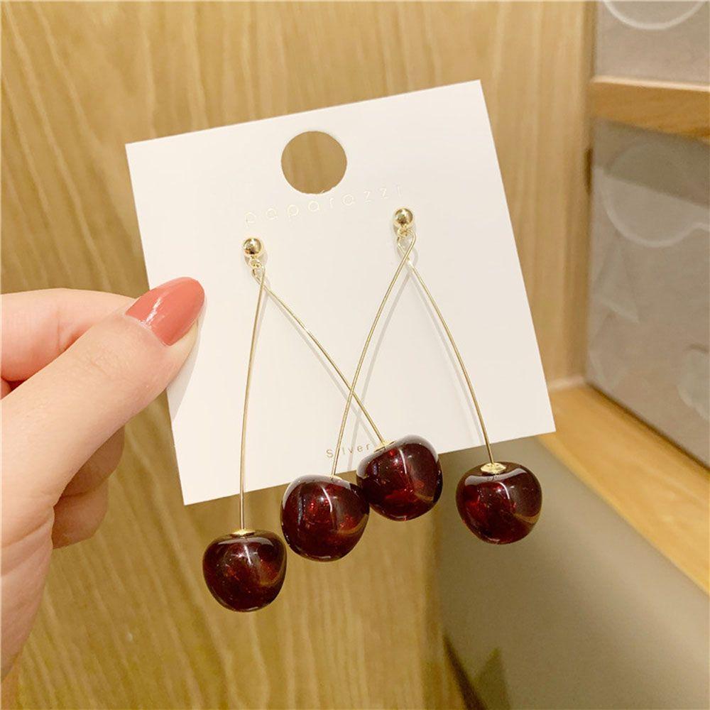 Вечеринка Длинные Красные Вишни Фрукты Модные Аксессуары Висячие Серьги Ювелирные Изделия Подвески Серьги Серьги-гвоздики