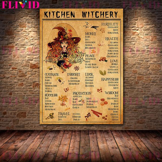 Украшение комнаты ведьмы, кухонный ретро-плакат ведьмы, лунный художественный постер и печать, интересная кухня ведьмы