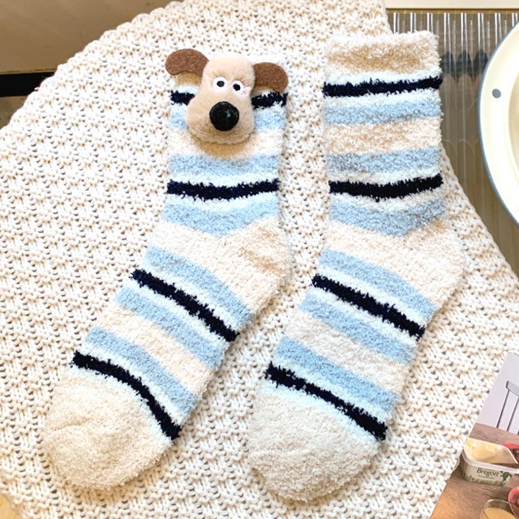 Women's Thick And Cute Winter Dog Socks With Plush, Cute And Warm Home Coral Fleece Cartoon Flooring, Three-dimensional