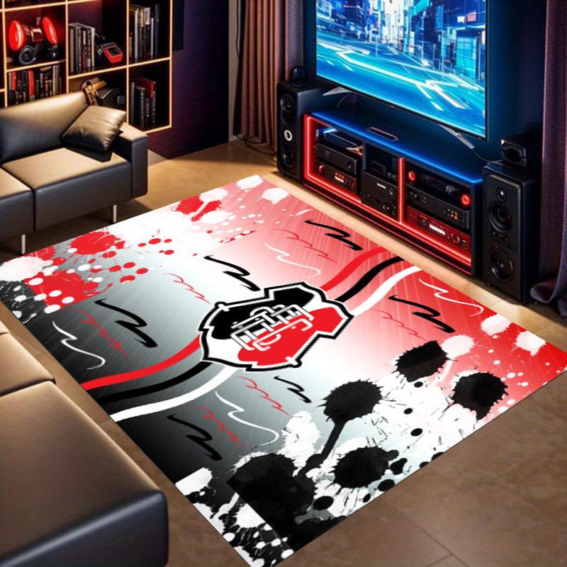 Sao Paulo FC Crest Red Black Splash Graffiti Print Area Rug Brazilian Soccer Fan Non Slip Rectangular Floor Mat Gaming Room Home Decor Rug