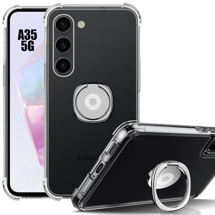 Protective Case - BOOLING - for Samsung Galaxy A35 5G - Shockproof - Transparent TPU Silicone - 360° Rotating Ring