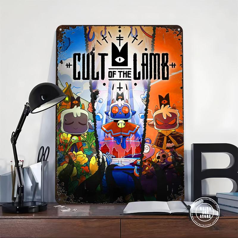 Постер с обложкой игры Cult of the Lamb Индивидуальная настенная живопись Винтажные металлические вывески Ретро жестяная табличка для мужской комнаты спальни