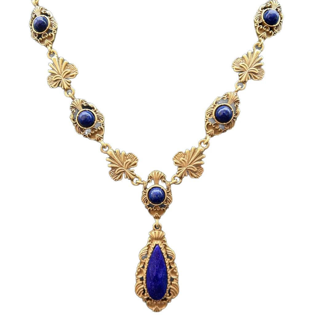 Vintage Court Style Heavy Industry High-end Temperament Water Droplet Necklace Earring Jewelry Set Two Colors To Choose From