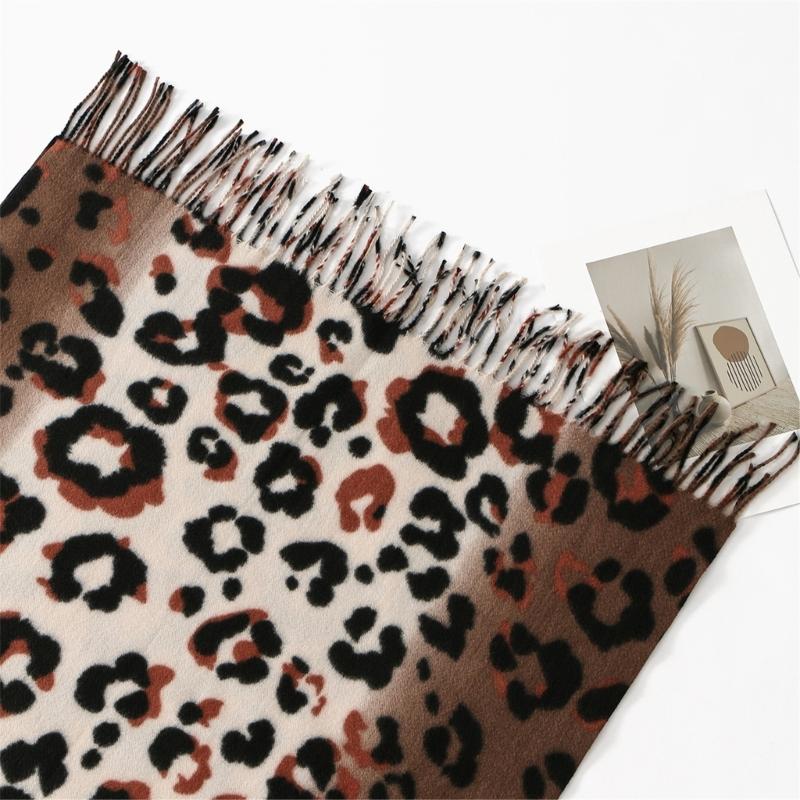 Кашемировый шарф-палантин с леопардовым принтом и бахромой для женщин, мягкий, теплый, зимний модный аксессуар, легкий теплый платок