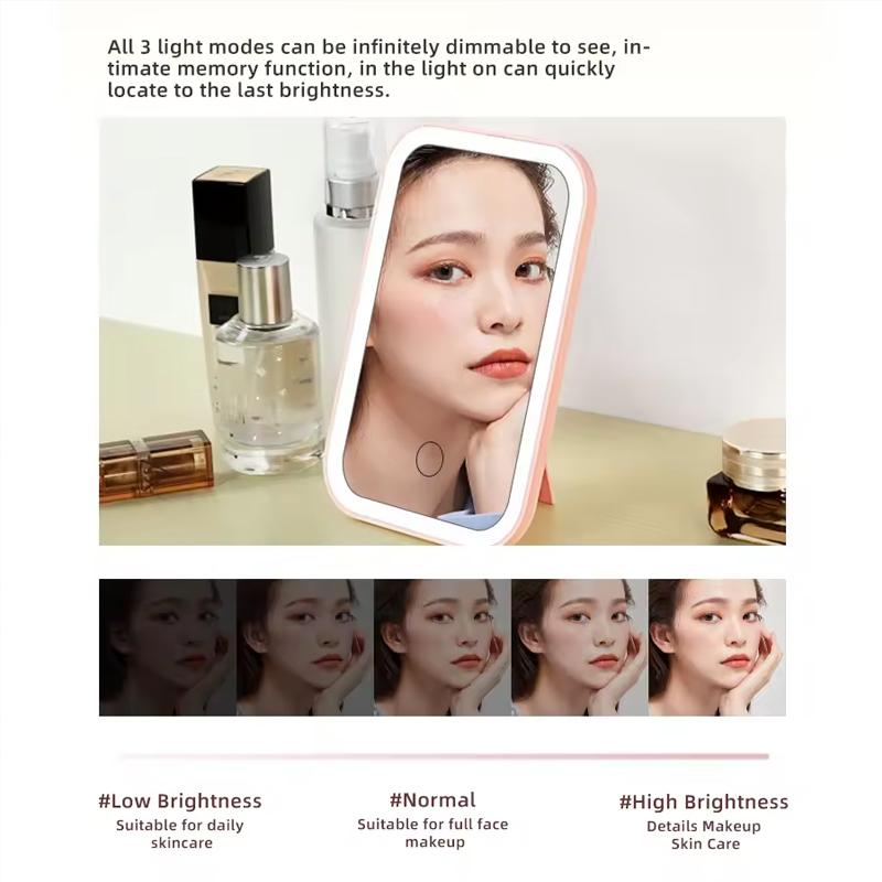 LED Touch Screen Makeup Mirror Folding Mirror Lighted Makeup Mirror 3 Colors Light Modes USB Rechargeable Cosmetic Mirror Tools